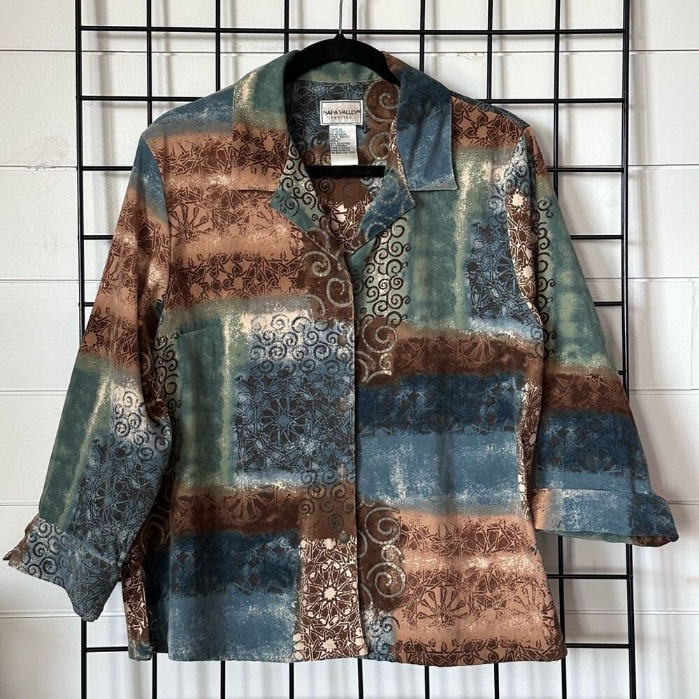Napa Valley Petite Blazer Womens PL Blue Brown Velvet Cottagecore‎ VTG